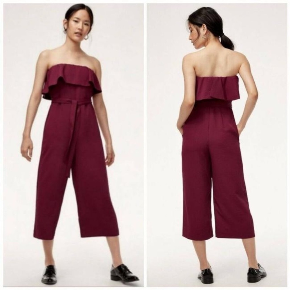 Aritzia Babaton Flutter Strapless Jumpsuit in Red Size 0